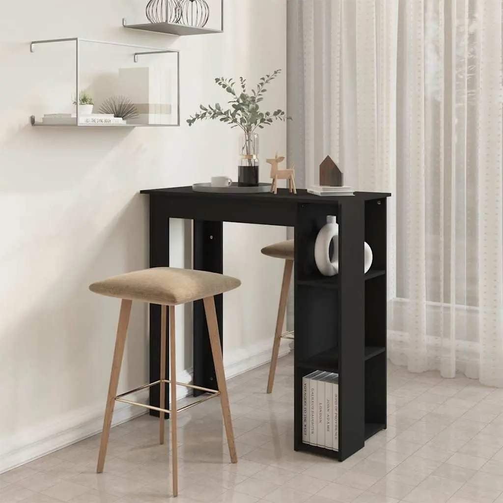 Bar Table with Storage Shelves Kitchen Dining Bistro Compact Black