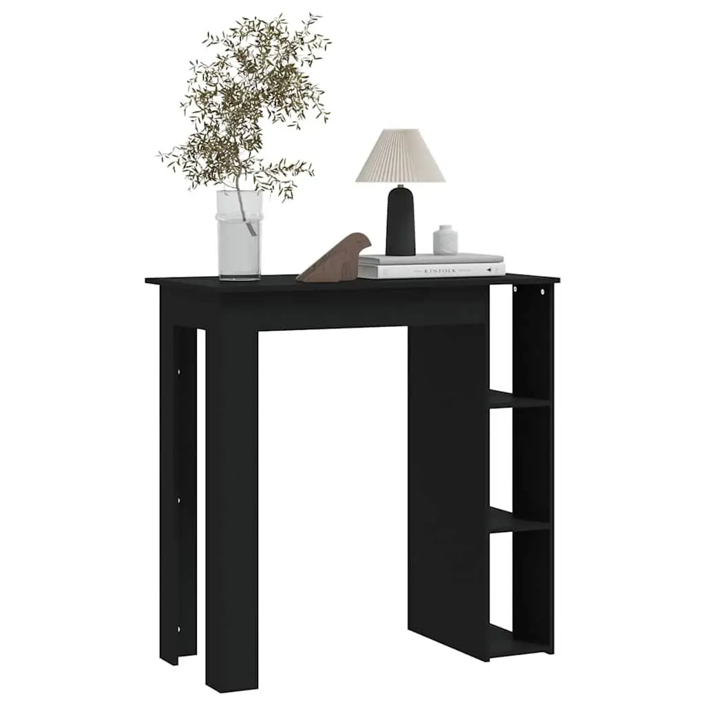 Bar Table with Storage Shelves Kitchen Dining Bistro Compact Black