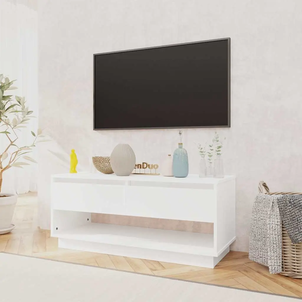 TV Cabinet White Lowboard with 2 Drawers and Open Compartment 102 x 41 x 44 cm