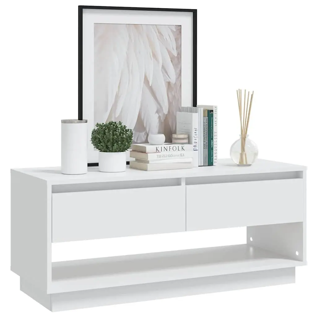 TV Cabinet White Lowboard with 2 Drawers and Open Compartment 102 x 41 x 44 cm