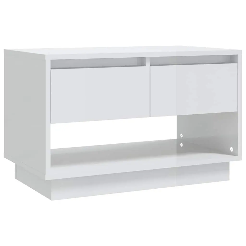 White High Gloss TV Stand with Drawers and Open Compartment 70x41x44cm Storage Unit