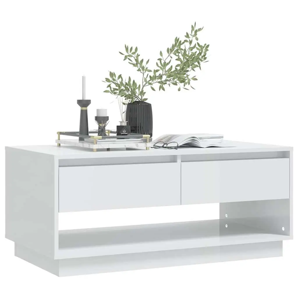 White Coffee Table Modern Design Storage Drawers Living Room Accent Furniture