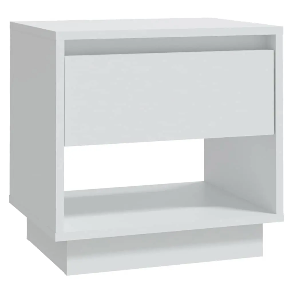 Bedside Cabinet White Engineered Wood Nightstand Storage Drawer Open Compartment 45 x 34 x 44 cm