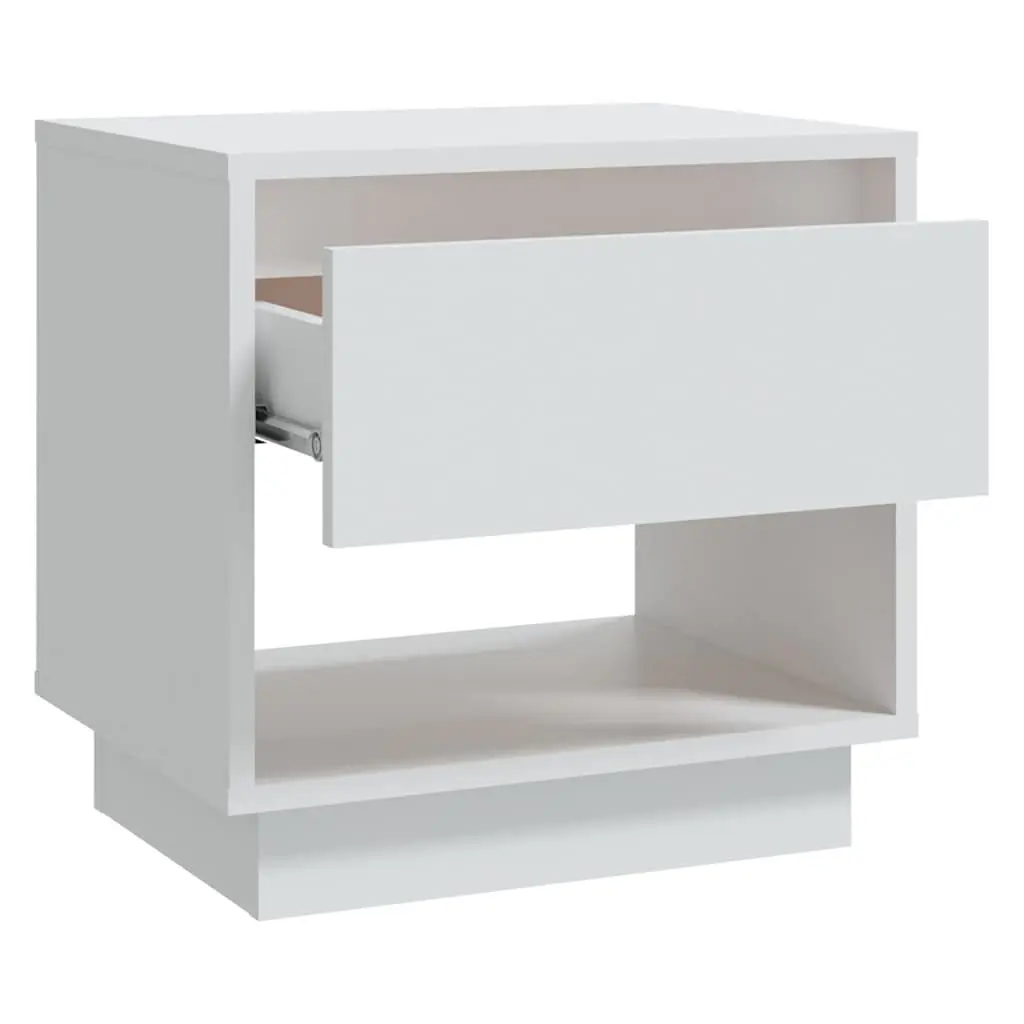 Bedside Cabinet White Engineered Wood Nightstand Storage Drawer Open Compartment 45 x 34 x 44 cm