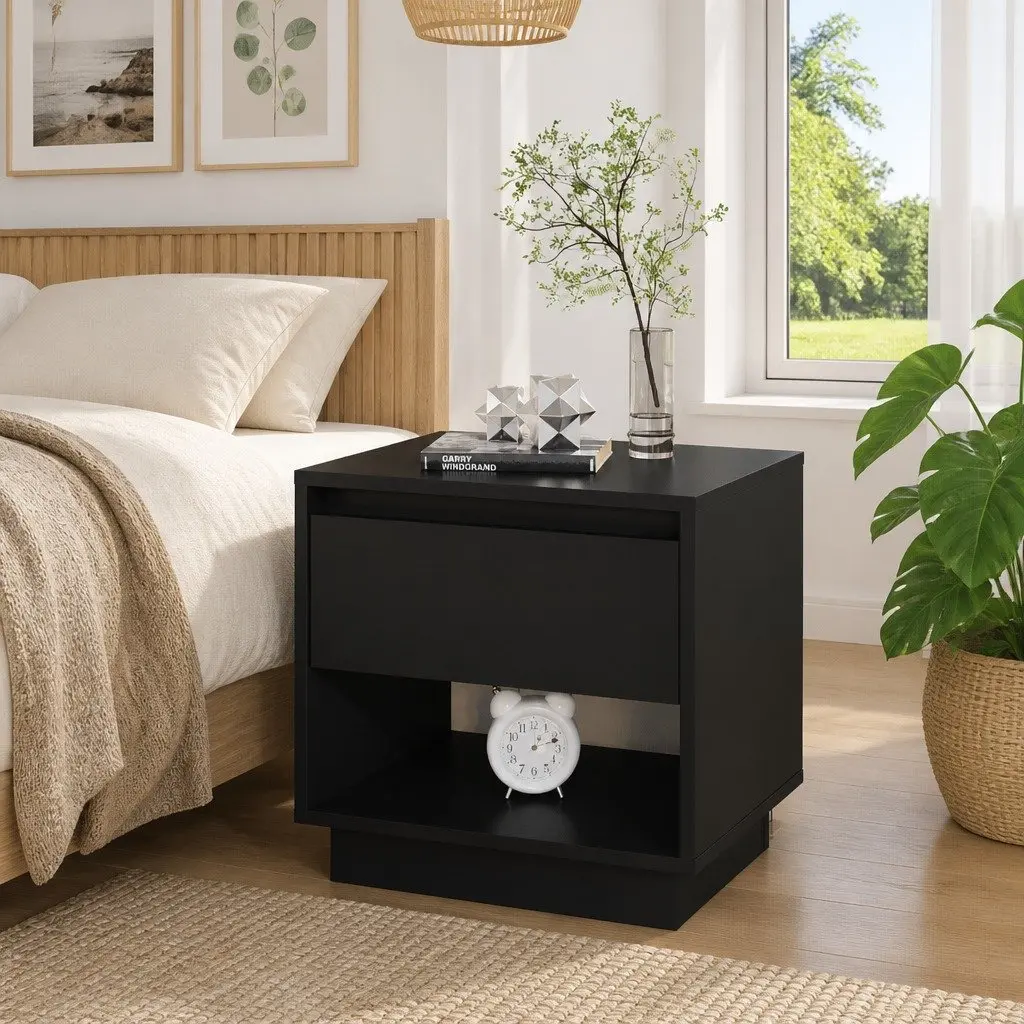 Black Nightstand with Storage Solutions