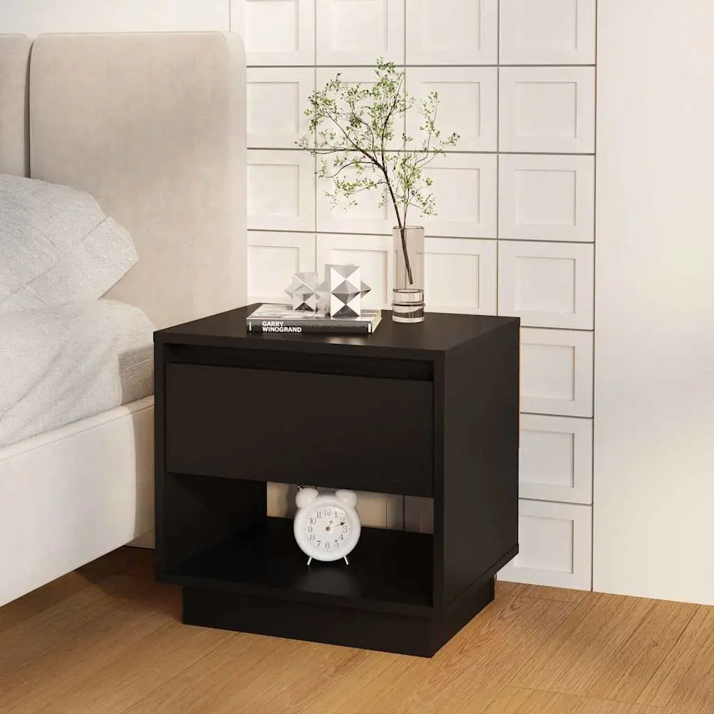 Bedside Cabinets Black Storage Nightstand Drawer Open Compartment 45x34x44 cm 2 Piece