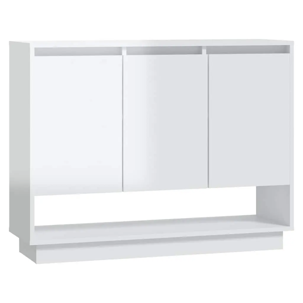 Sideboard High Gloss White Storage Cabinet 3 Doors Open Compartment 97W x 31D x 75H cm