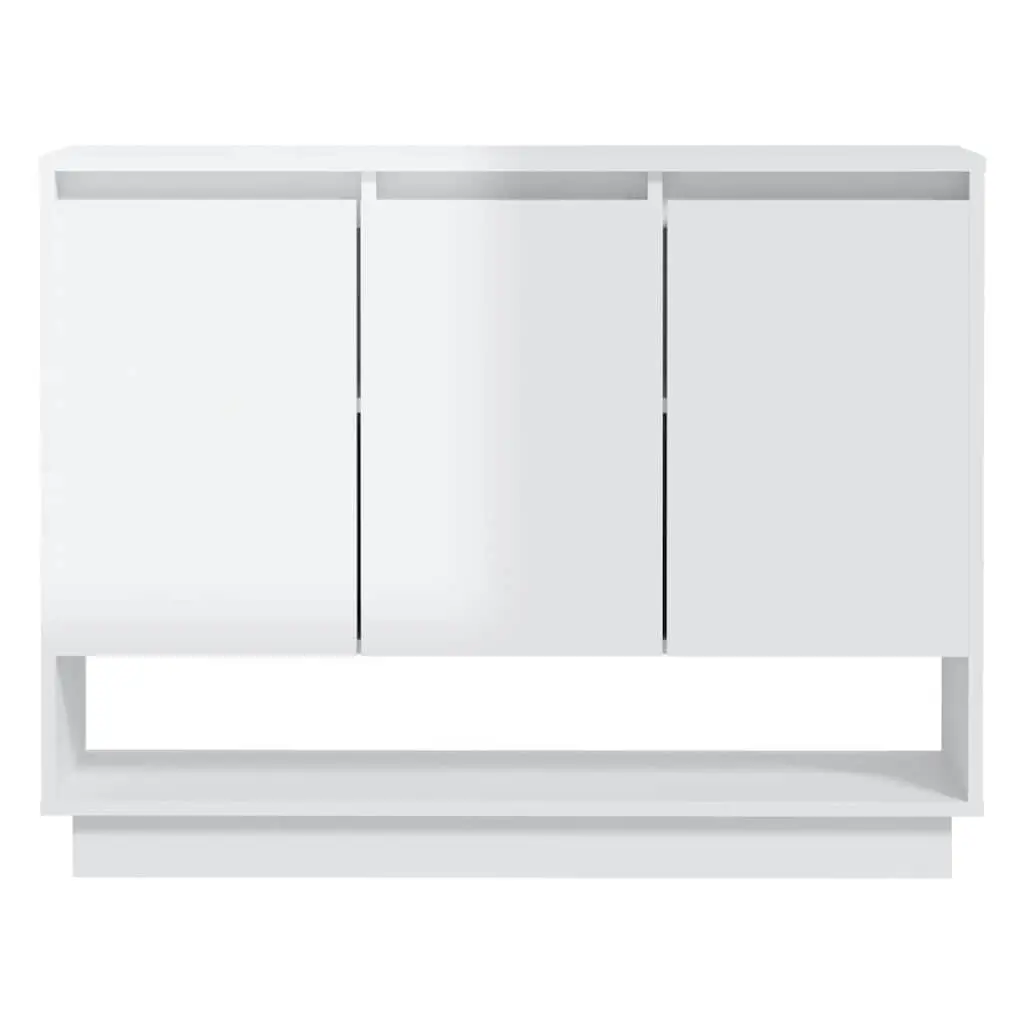 Sideboard High Gloss White Storage Cabinet 3 Doors Open Compartment 97W x 31D x 75H cm