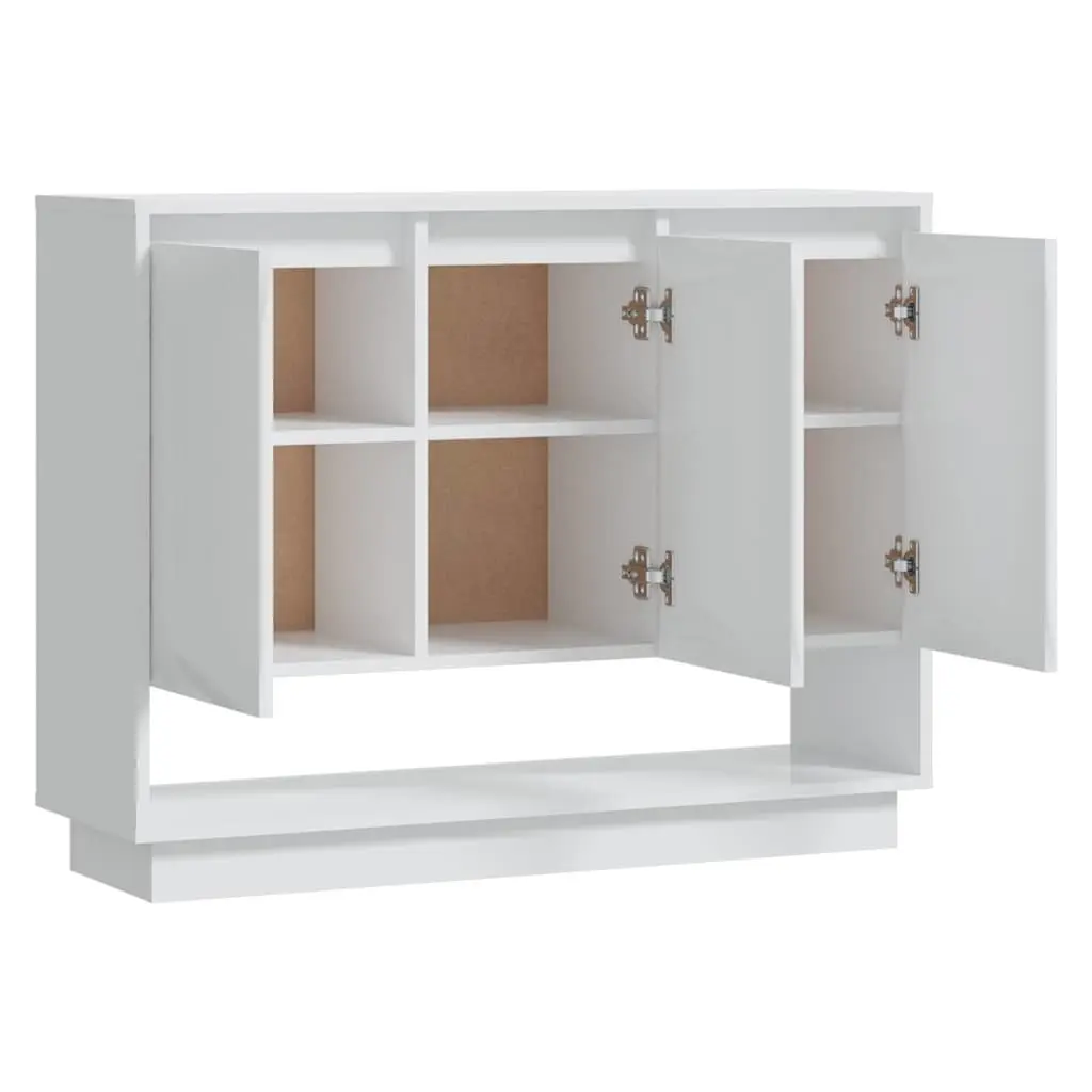 Sideboard High Gloss White Storage Cabinet 3 Doors Open Compartment 97W x 31D x 75H cm