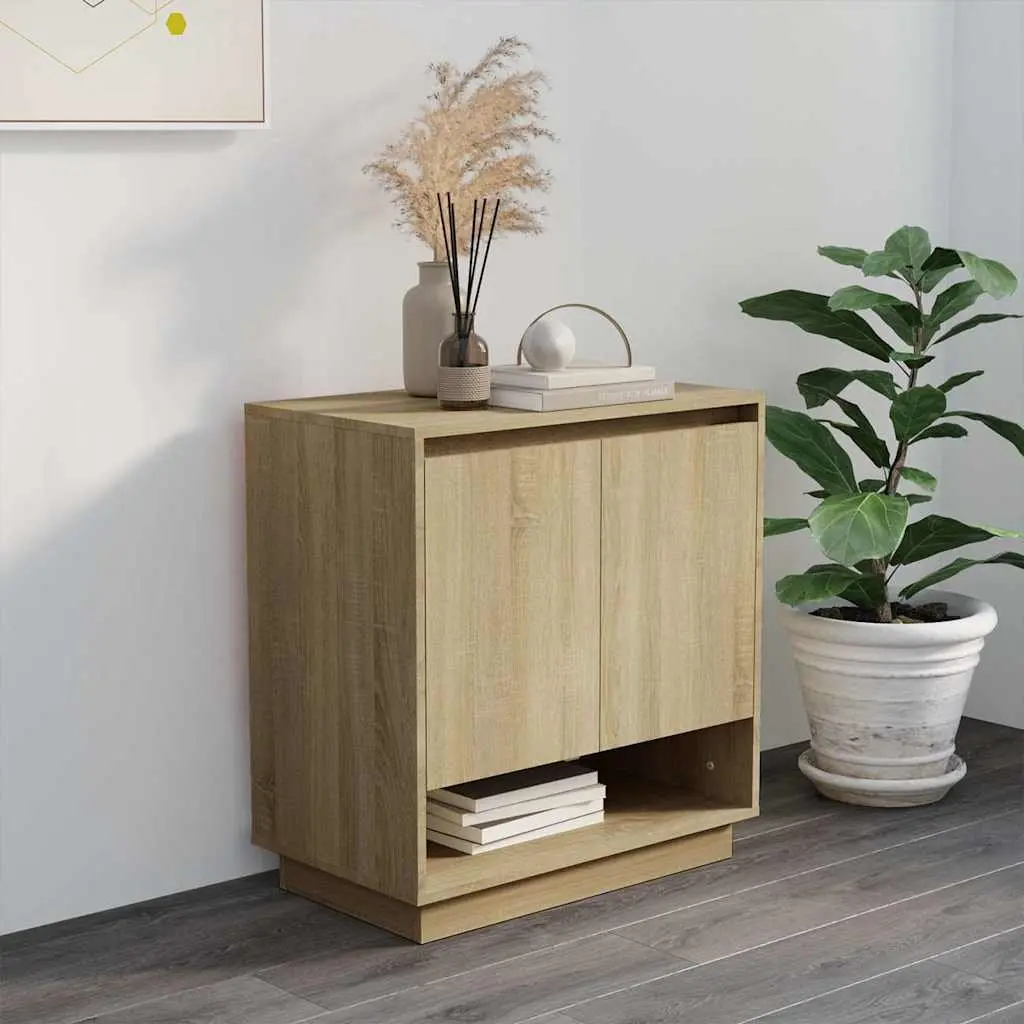 Sideboard Brown Storage Cabinet with Doors Compartments Engineered Wood