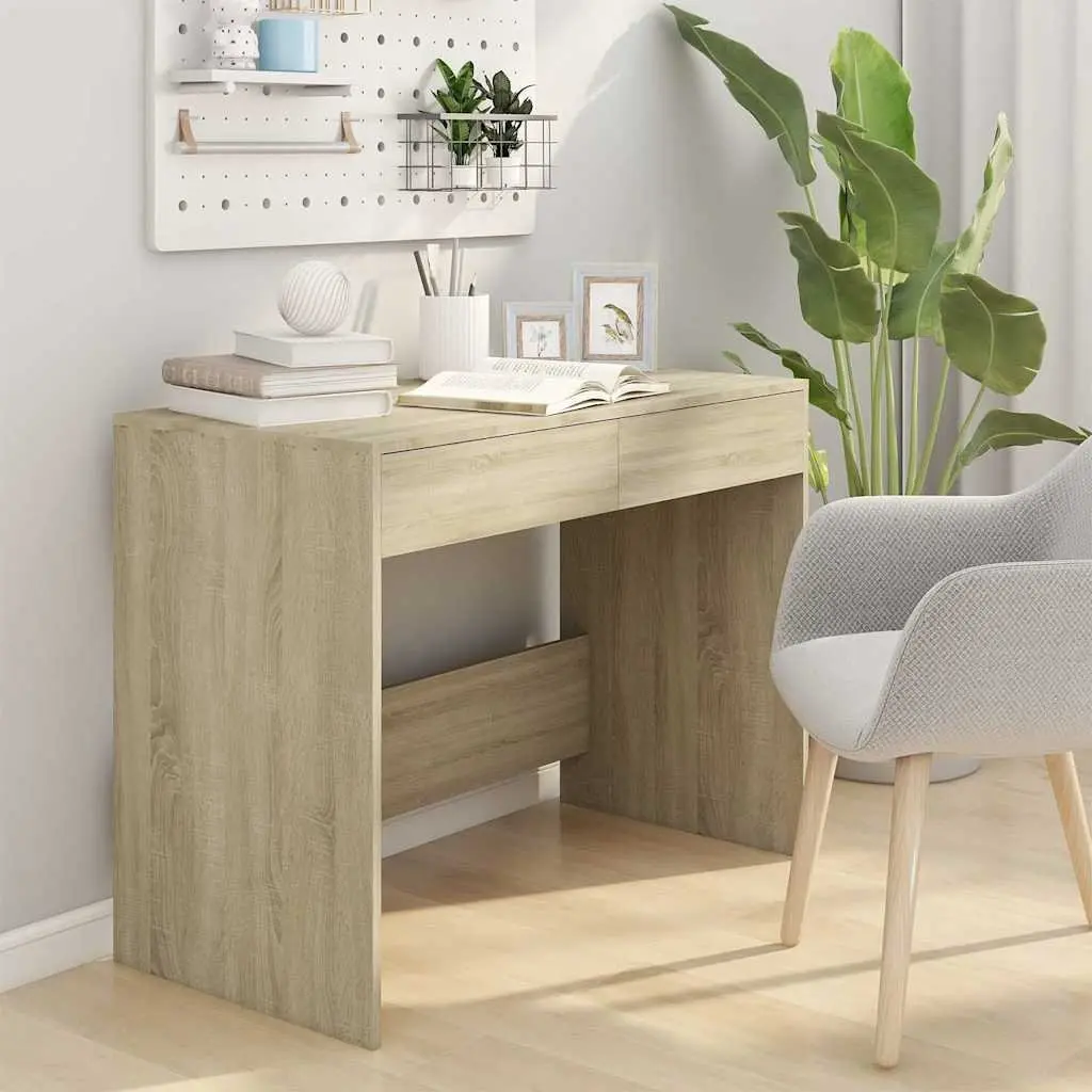 Office Desk Beige Engineered Wood Spacious Workstation with 2 Storage Drawers