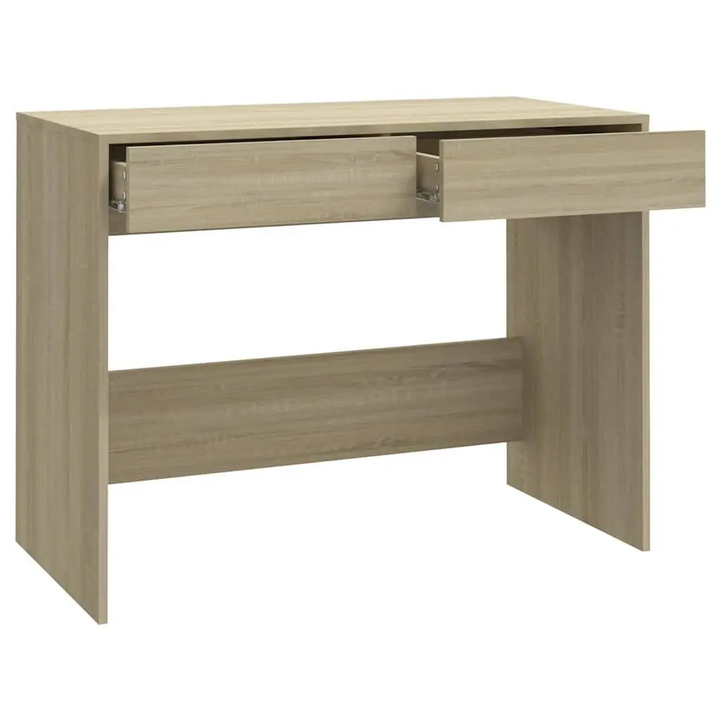 Office Desk Beige Engineered Wood Spacious Workstation with 2 Storage Drawers