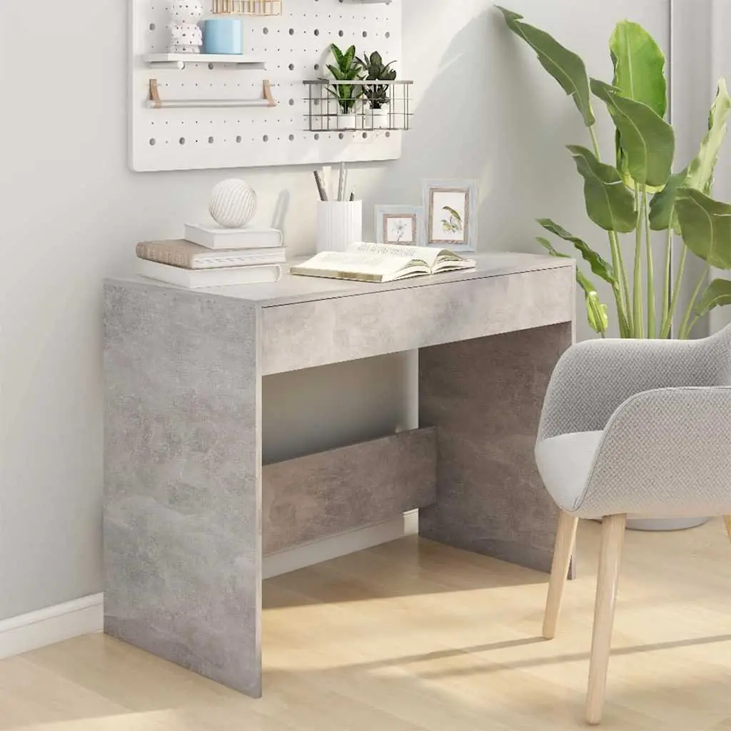 Concrete Grey Workstation with Two Drawers