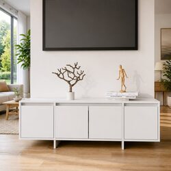 TV Cabinet White 4 Door Storage Unit Living Room Lowboard Furniture 120cm
