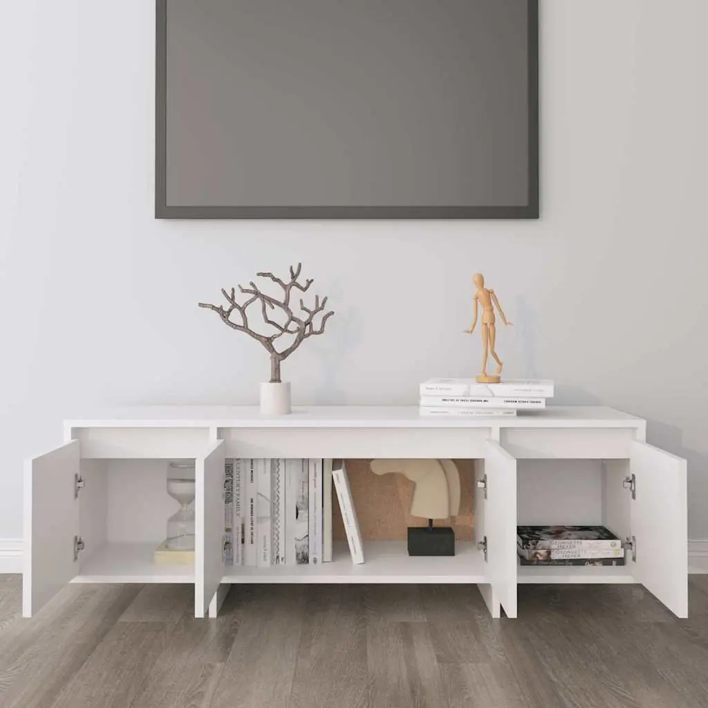 4 Door TV Cabinet White Engineered Wood 120cm Lowboard Furniture