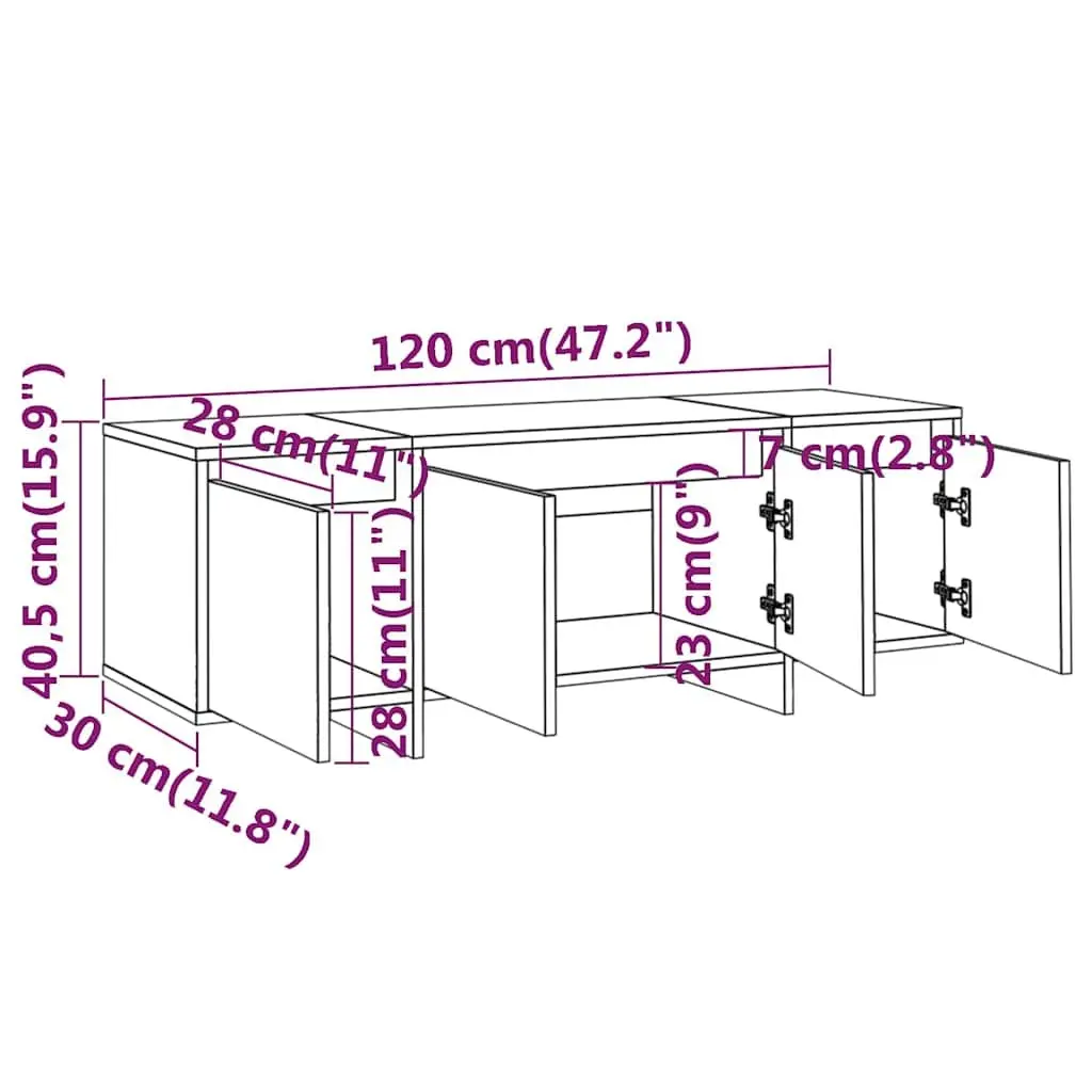 TV Cabinet Black 4-Door Lowboard 120 x 30 x 40.5 cm
