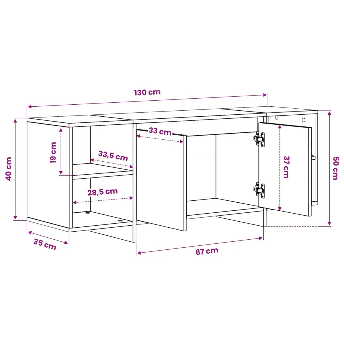 TV Stand White Storage Unit with Doors and Shelves 130 x 35 x 50 cm