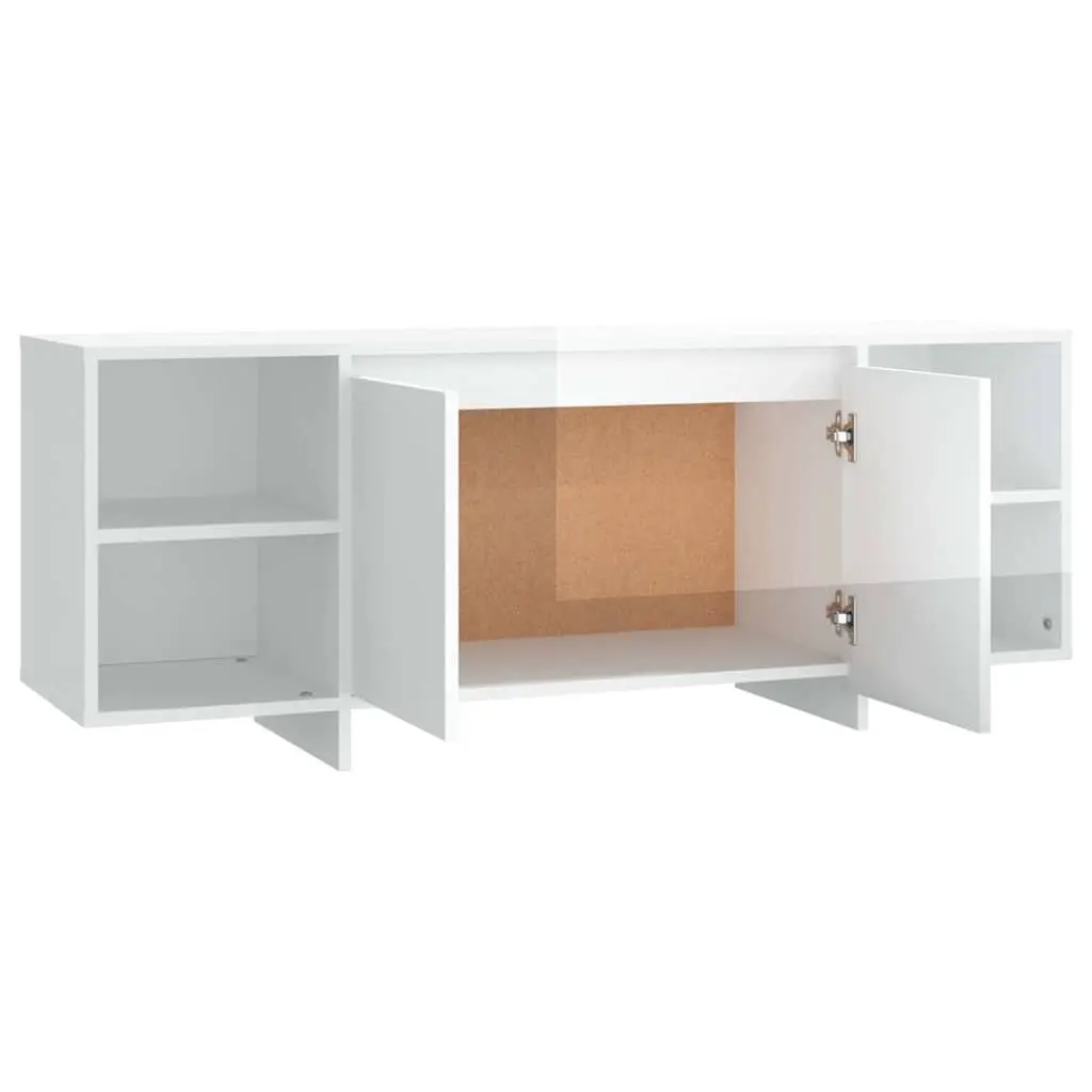 Entertainment Unit White High Gloss 130x35x50cm Storage Cabinet with 2 Doors and 2 Shelves