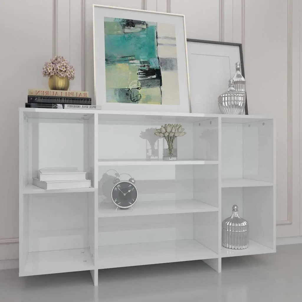 Sideboard Modern White High Gloss 4 Shelf Storage Cabinet