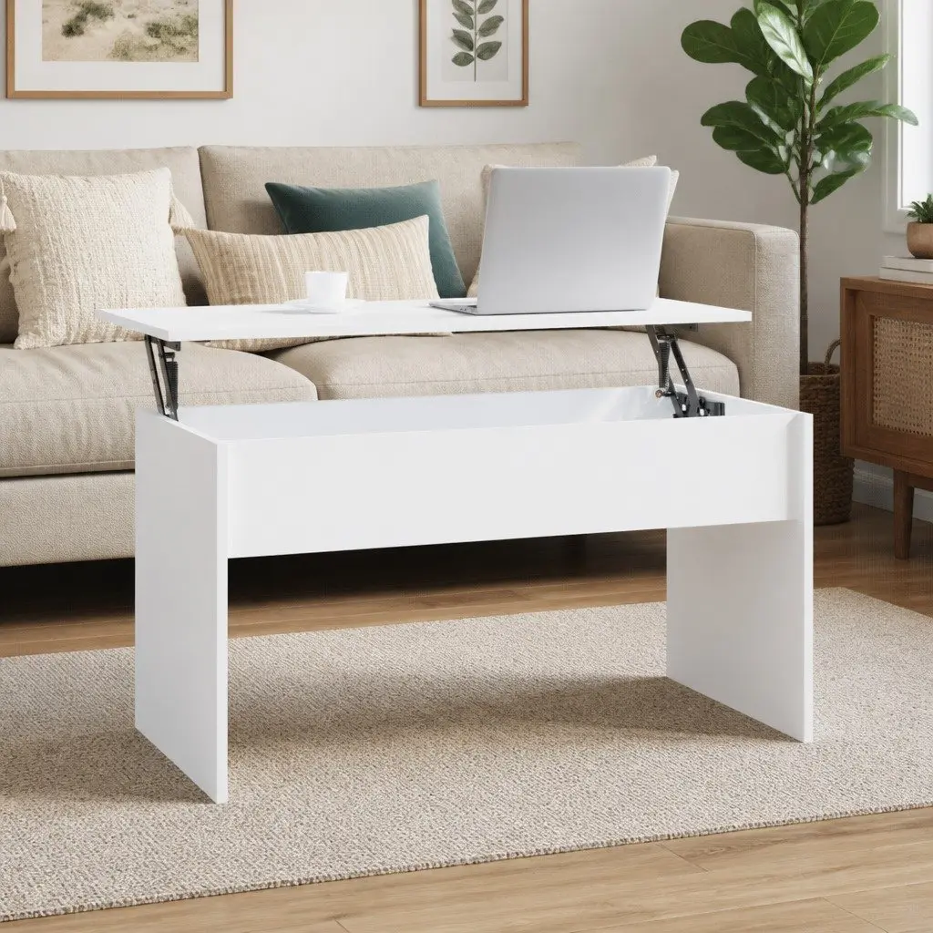 Coffee Table White Lift Top Storage Compartment Living Room Furniture
