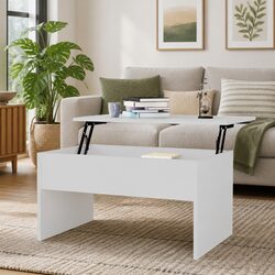 Coffee Table White Lift Top Hidden Storage Engineered Wood Living Room Furniture