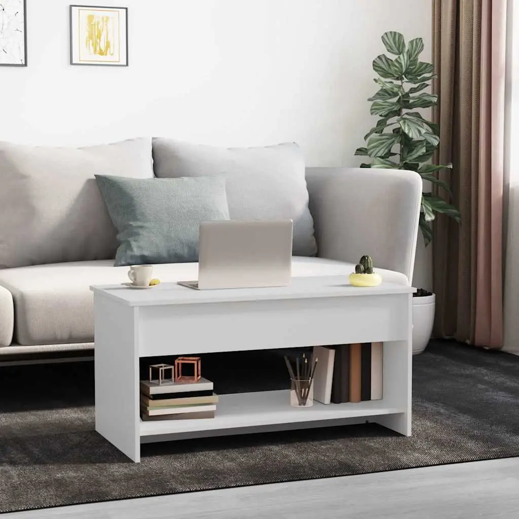 Coffee Table White Lift Top Storage Compartment Adjustable Height Engineered