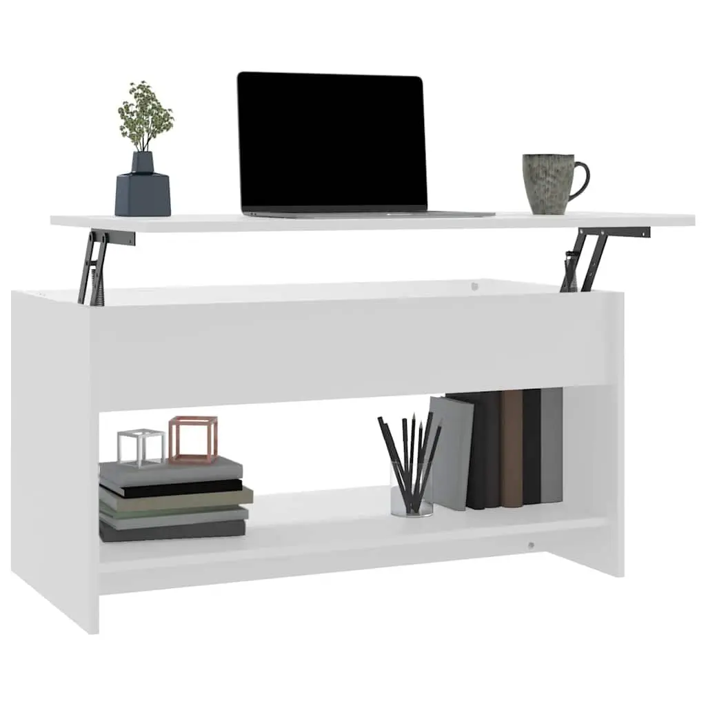 Coffee Table White Lift Top Storage Compartment Adjustable Height Engineered
