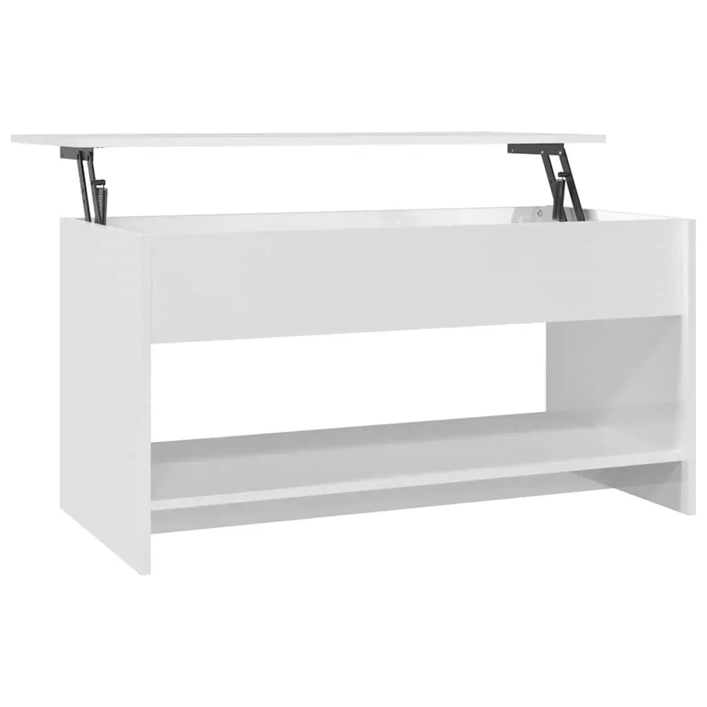 White High Gloss Coffee Table Lift Top Storage Compartment Modern Accent