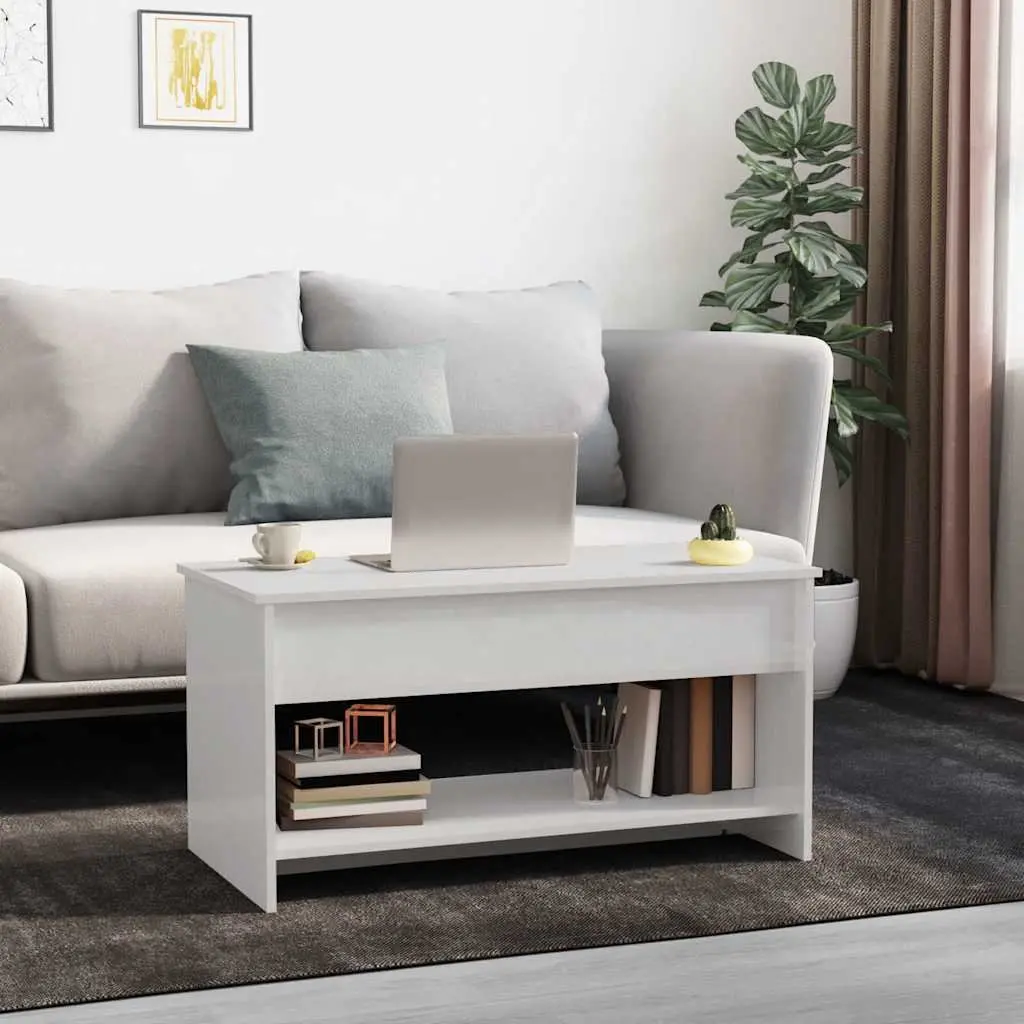 White High Gloss Coffee Table Lift Top Storage Compartment Modern Accent