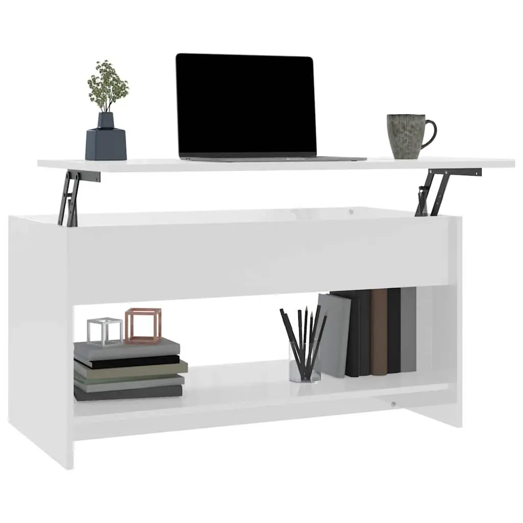 White High Gloss Coffee Table Lift Top Storage Compartment Modern Accent