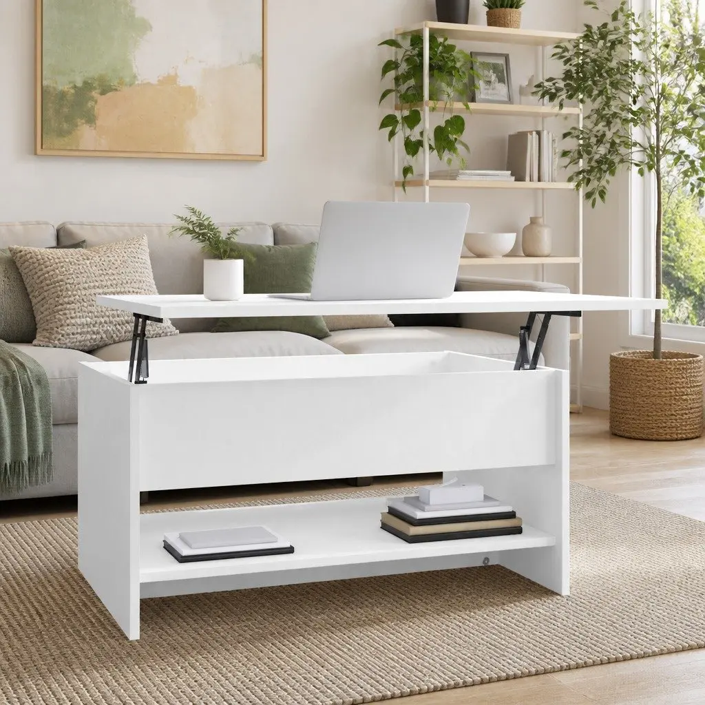 Coffee Table White Accent with Hidden Storage Compartment 80 x 50 x 40 cm