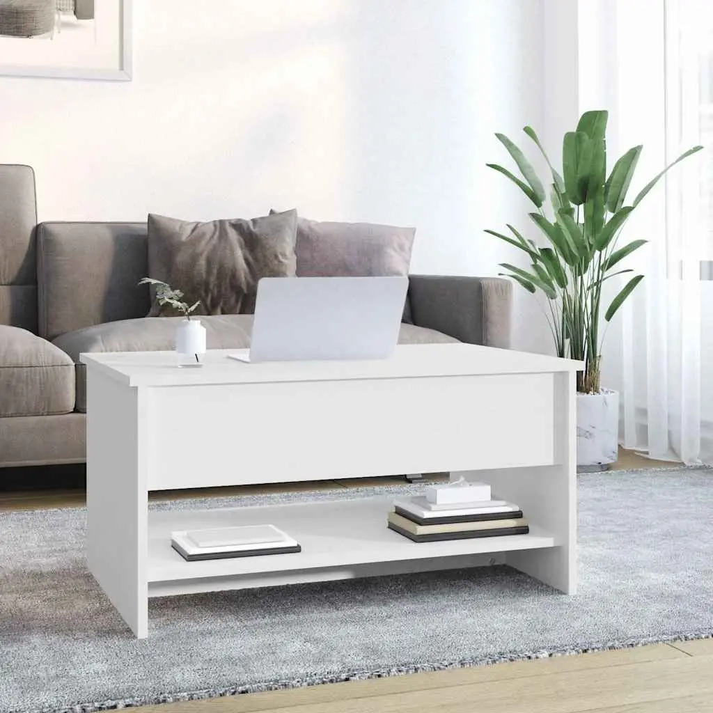 Coffee Table White Accent with Hidden Storage Compartment 80 x 50 x 40 cm