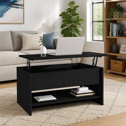 Coffee Table Black Lift Top Storage Compartment Adjustable Height Modern Design