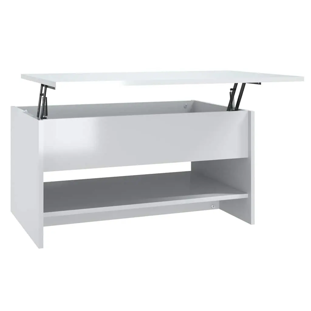 Coffee Table High Gloss White Lift Top Storage Compartment Modern 80L x 50W x 40H cm