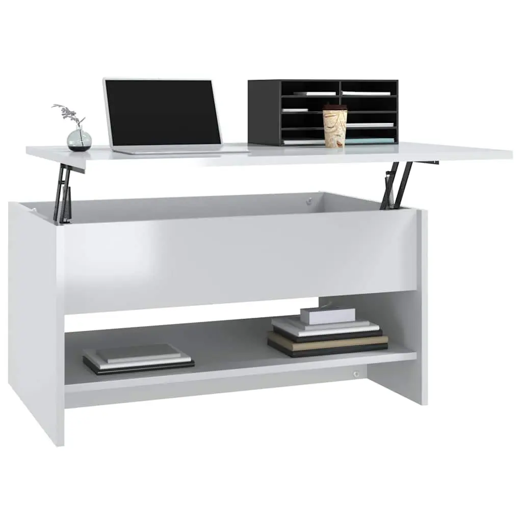 Coffee Table High Gloss White Lift Top Storage Compartment Modern 80L x 50W x 40H cm