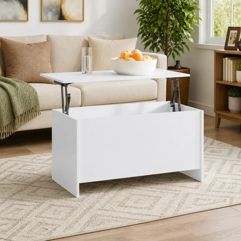 Coffee Table White Lift Top Storage Compartment Living Room Furniture 102x55.5cm