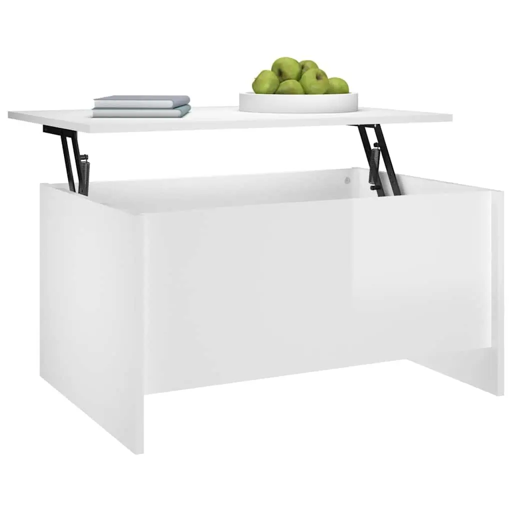 Coffee Table White High Gloss Lift Top Storage Hidden Compartment Engineered