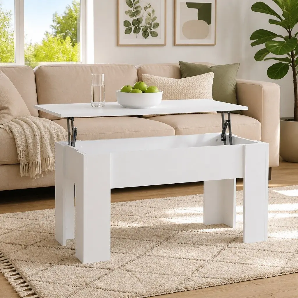 Lift Top Coffee Table White Modern Storage 101 x 49 x 52 cm