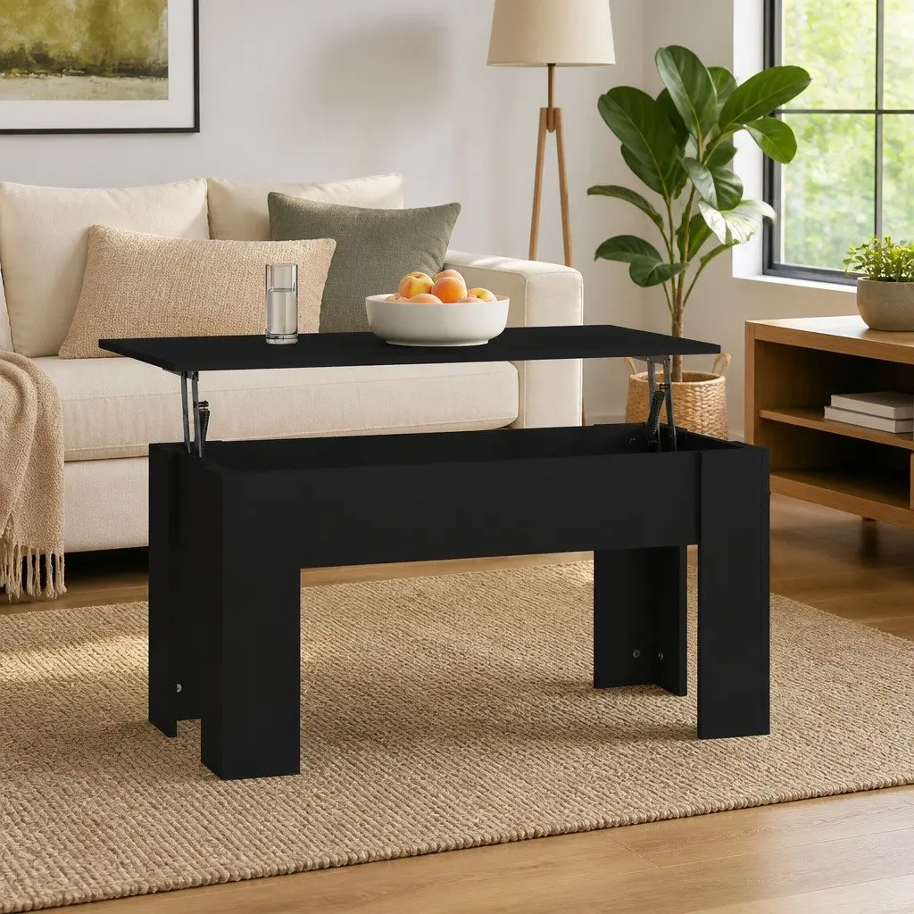 Lift Top Coffee Table Black Modern Engineered Wood 101 x 49 x 52 cm