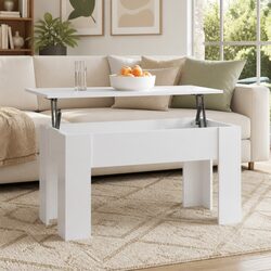 White High Gloss Coffee Table Lift Top Storage Engineered Wood Living Room