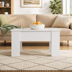 Coffee Table Lift-Top White Storage Compartment Modern Living Room Furniture