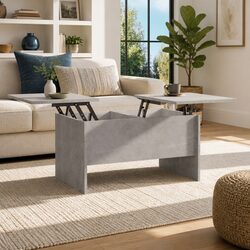 Coffee Table Grey Engineered Wood Hidden Storage Compartments Adjustable
