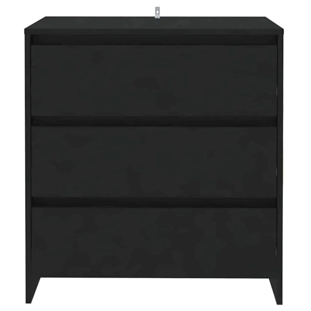 Sideboard Cabinet Black Minimalist 3 Drawer Storage Engineered Wood