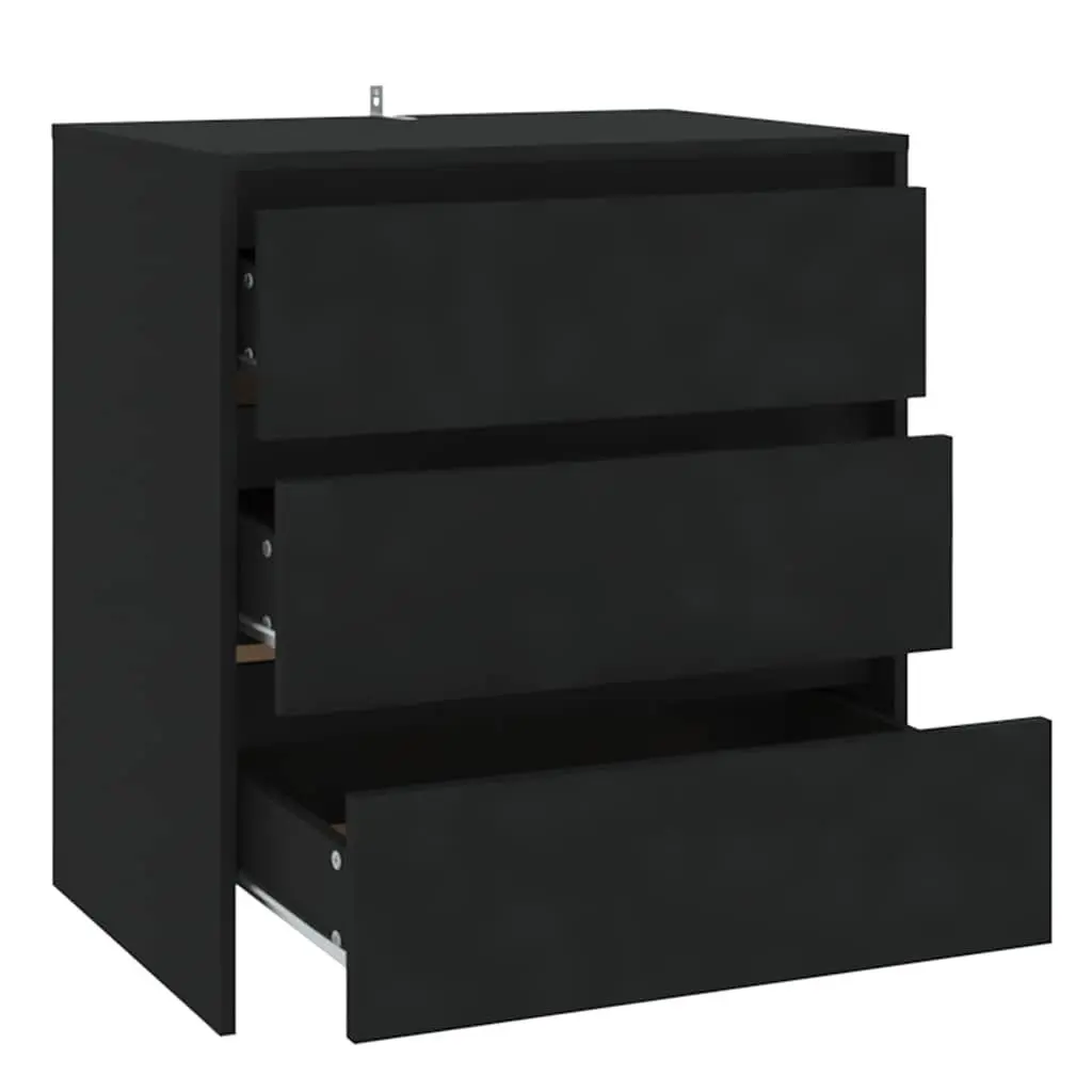 Sideboard Cabinet Black Minimalist 3 Drawer Storage Engineered Wood