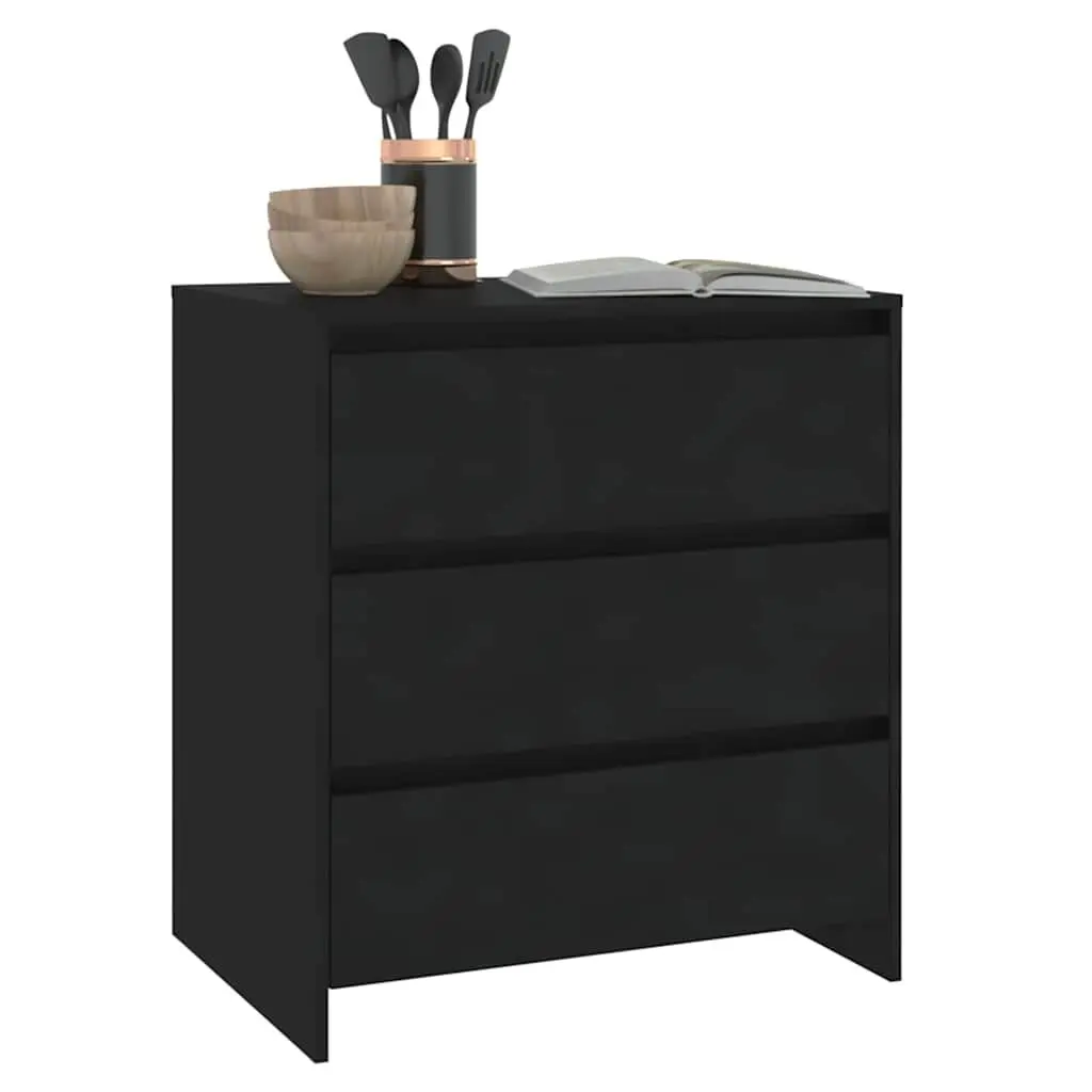 Sideboard Cabinet Black Minimalist 3 Drawer Storage Engineered Wood