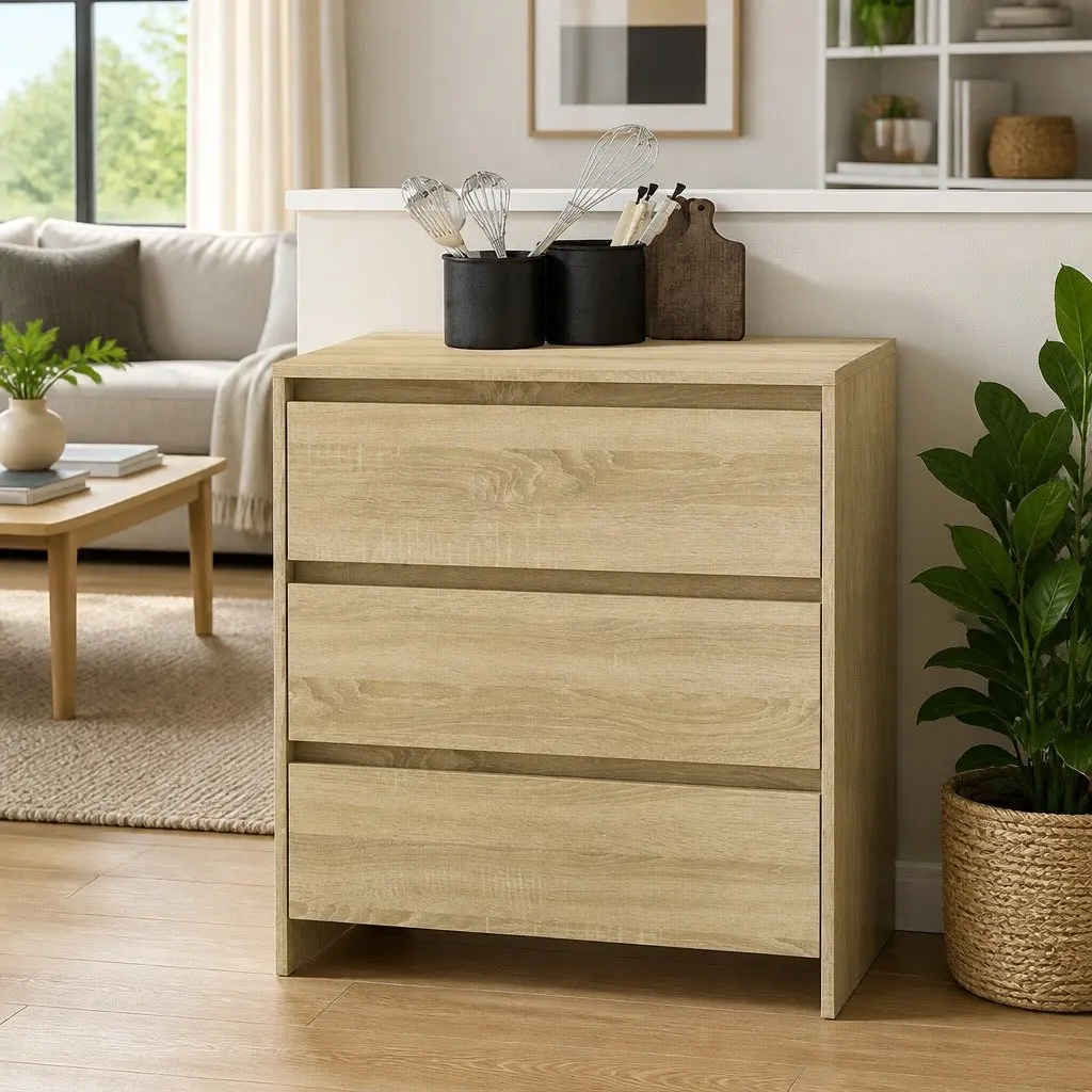 Sideboard with 3 Drawers Brown Storage Cabinet Living Room Buffet Furniture