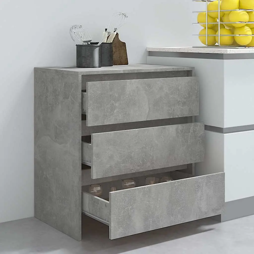 Sideboard Grey Engineered Wood 70x41x75cm with 3 Drawers