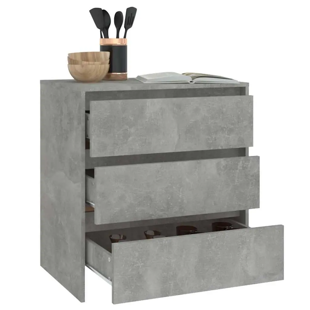 Sideboard Grey Engineered Wood 70x41x75cm with 3 Drawers
