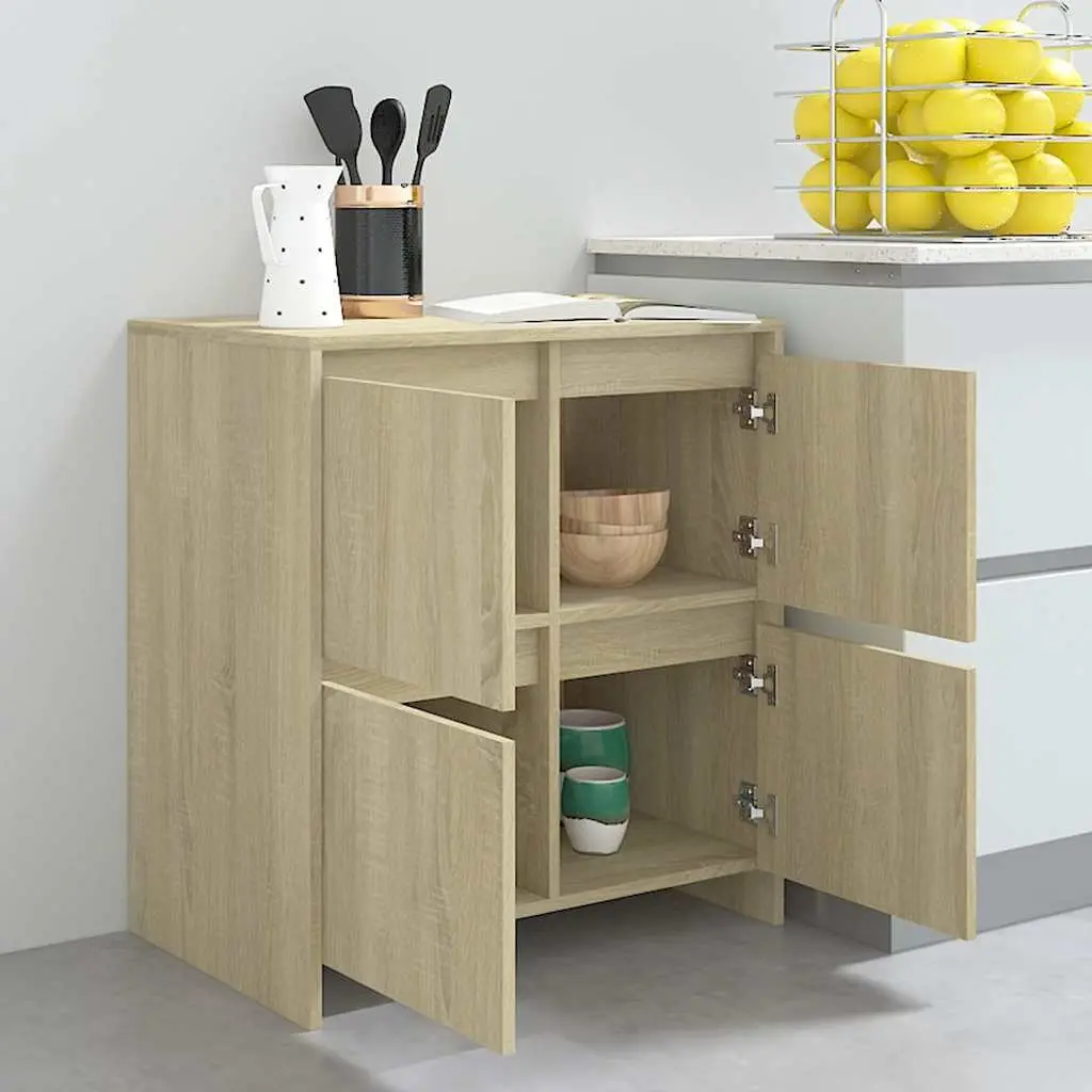 Sideboard Minimalist 4 Door Brown Engineered Wood Storage Cabinet