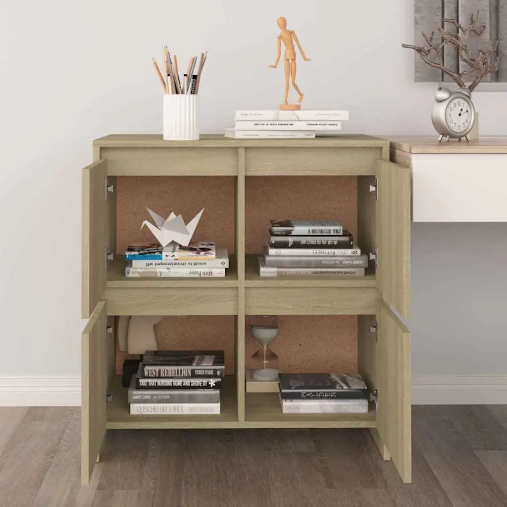 Sideboard Minimalist 4 Door Brown Engineered Wood Storage Cabinet